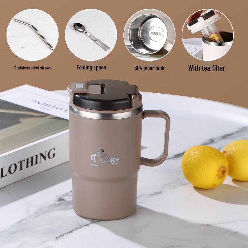 Stainless Steel Mug with Lid & Spoon - Perfect for Coffee, Tea, or Travel