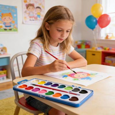 Valentine's Day Watercolor Paint Set 16 Colors Heart-Shaped Paints with Paintbrush Washable Watercolor Paints for Parties Home Classroom Craft