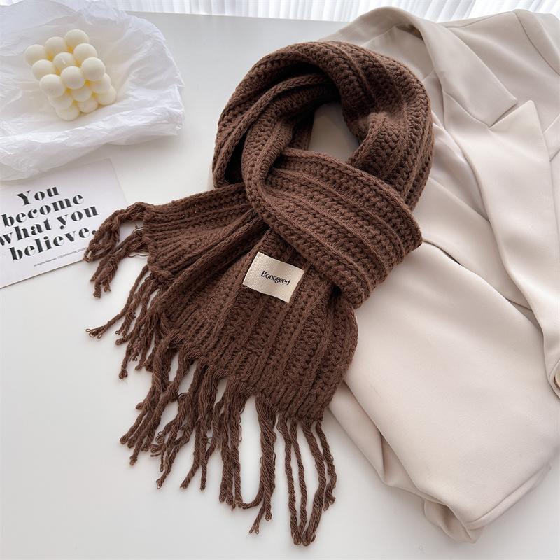 Winter Plain Thick Tassel Wool Knitted Shawl Scarf Lady Casual High Quality Wrap Pashmina Stole Bufandas For Outdoor Activitie