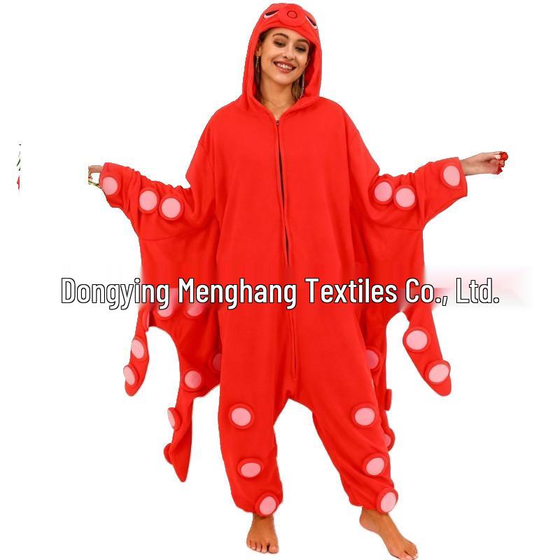 Flamingo & Octopus Cartoon Fleece Onesie - Hooded Long Sleeve Costume for Autumn/Winter