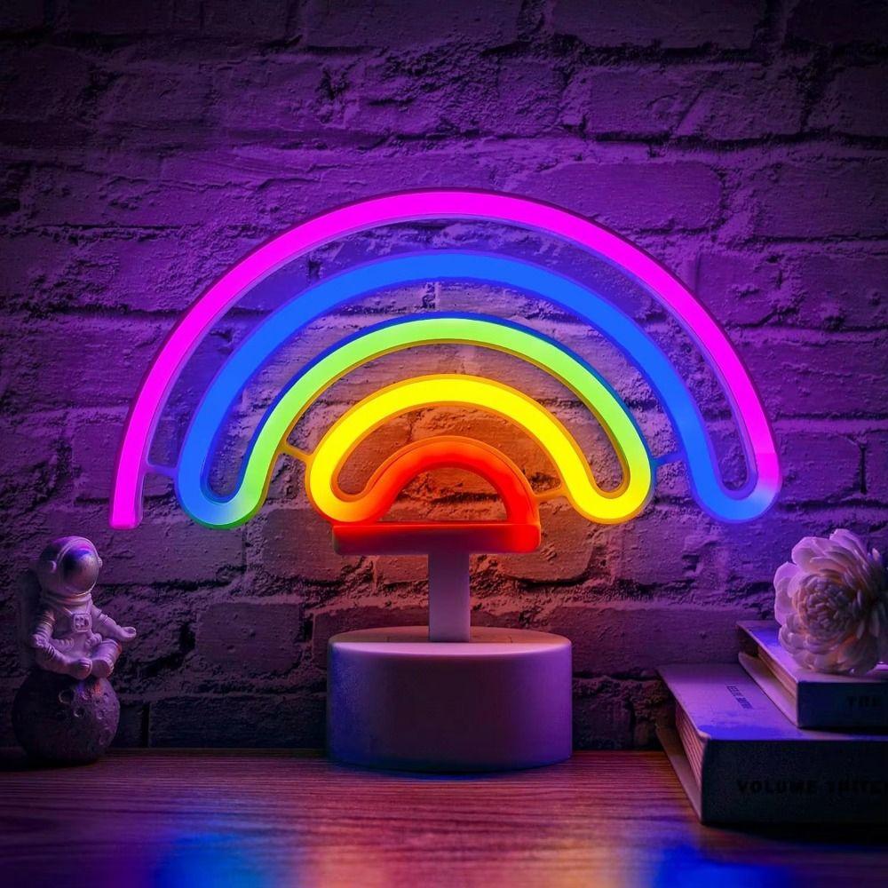 Colorful LED Neon Sign Nightlight with Base Battery USB Dual-use Desktop Rainbow Night Light 3D Acrylic Flicker Free