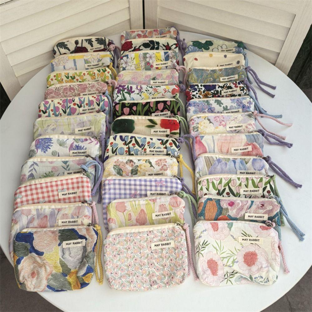 New Cartoon Square Cosmetic Bag Flower Small Makeup Bags Sanitary Napkins Portable Storage Pouch Women