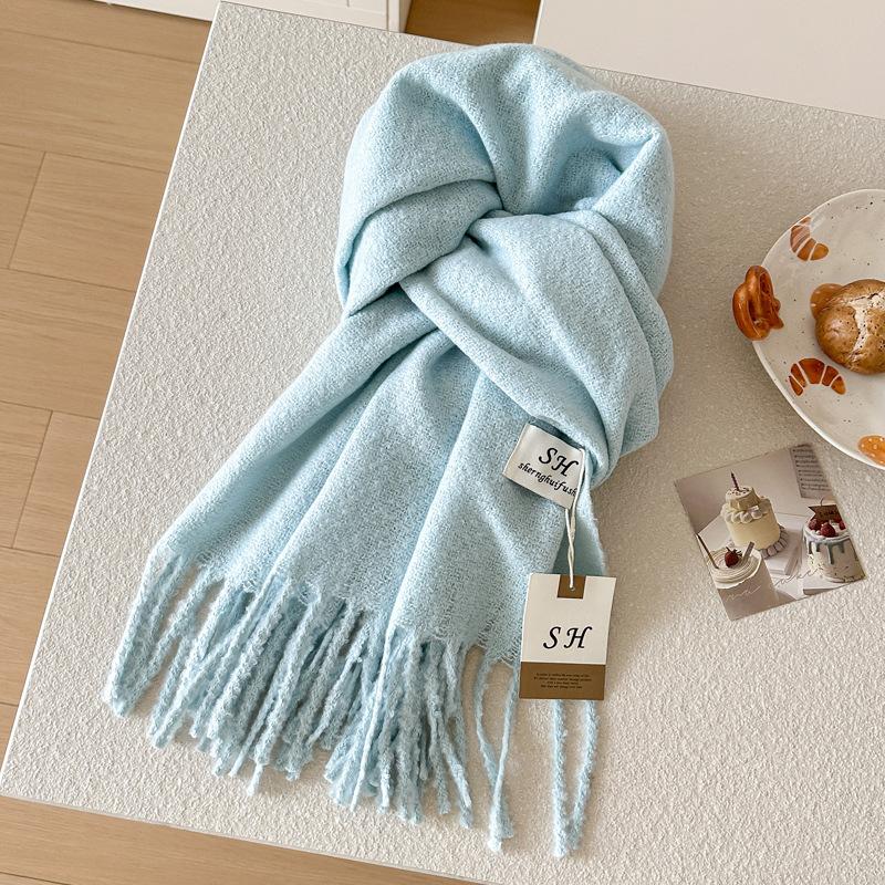 2025 Solid Color Thick Cashmere Winter Warm Women Scarf Large Blanket Pashmina Shawl Wraps Bufanda Female Tassel Foulard