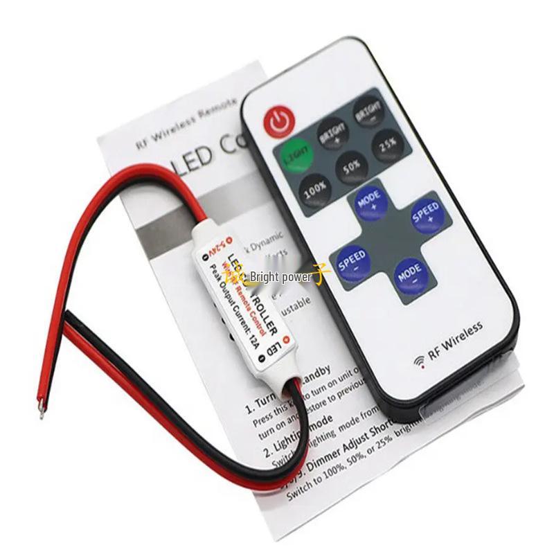 11-Key Single Color Mini RF LED Strip Controller & Dimmer, 5-24V
