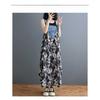 Women's Loose Chiffon Printed Denim Suspender Mid Length Dress