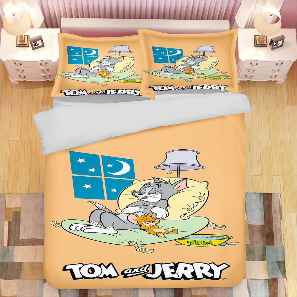 Tom and Jerry Anime Home Bedroom Comforte Nordic Polyester Material Suitable for Children and Adults 3-piece Set