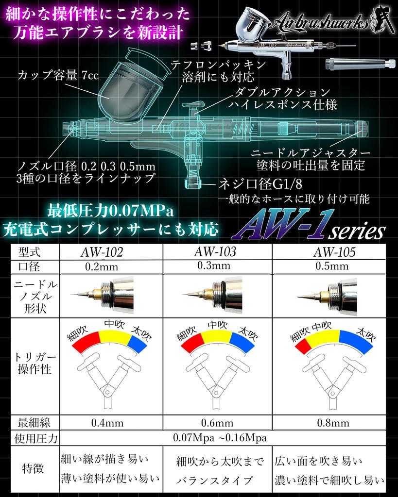 [Airbrush Works] Airbrush AW-105 Handpiece, 0.5mm Nozzle, Double Action Airbrush (AW-105, 0.5mm Nozzle)