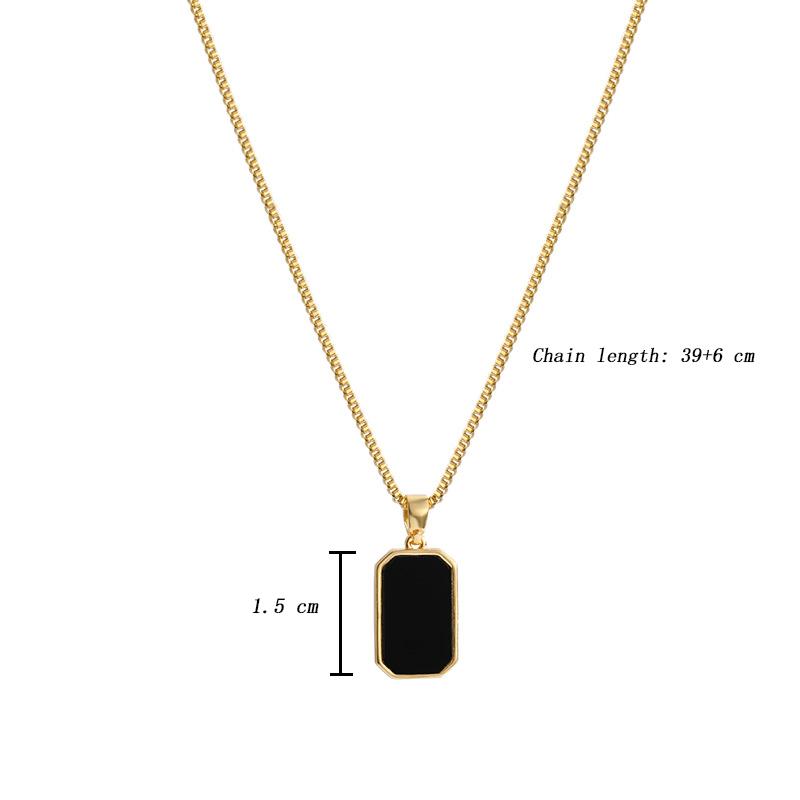 New Minimalist Rectangular Pendant Necklaces For Women Men Korean Black Epoxy Long Gold Color Metal Birthday Daily Gifts Zircon