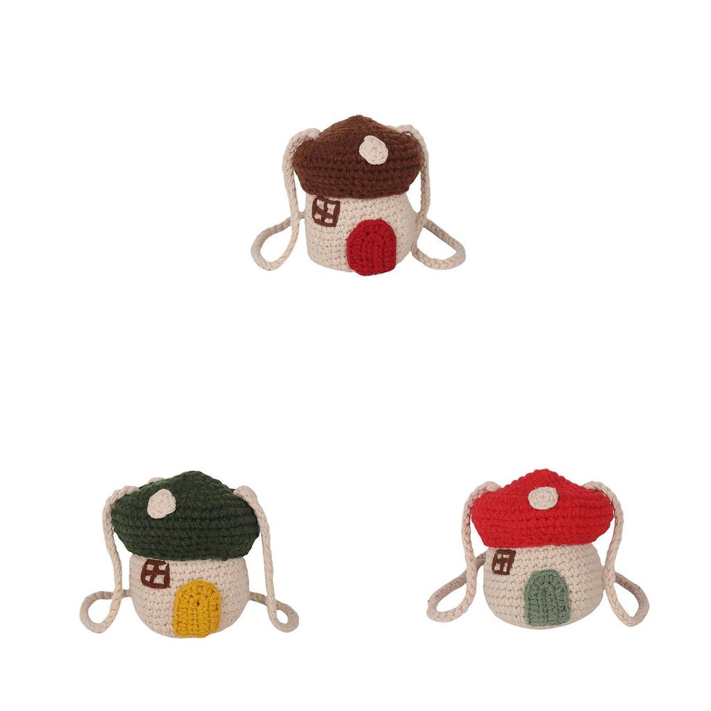 Mushroom Shape Kids Crossbody Bag With Handwoven Wool For Everyday Use