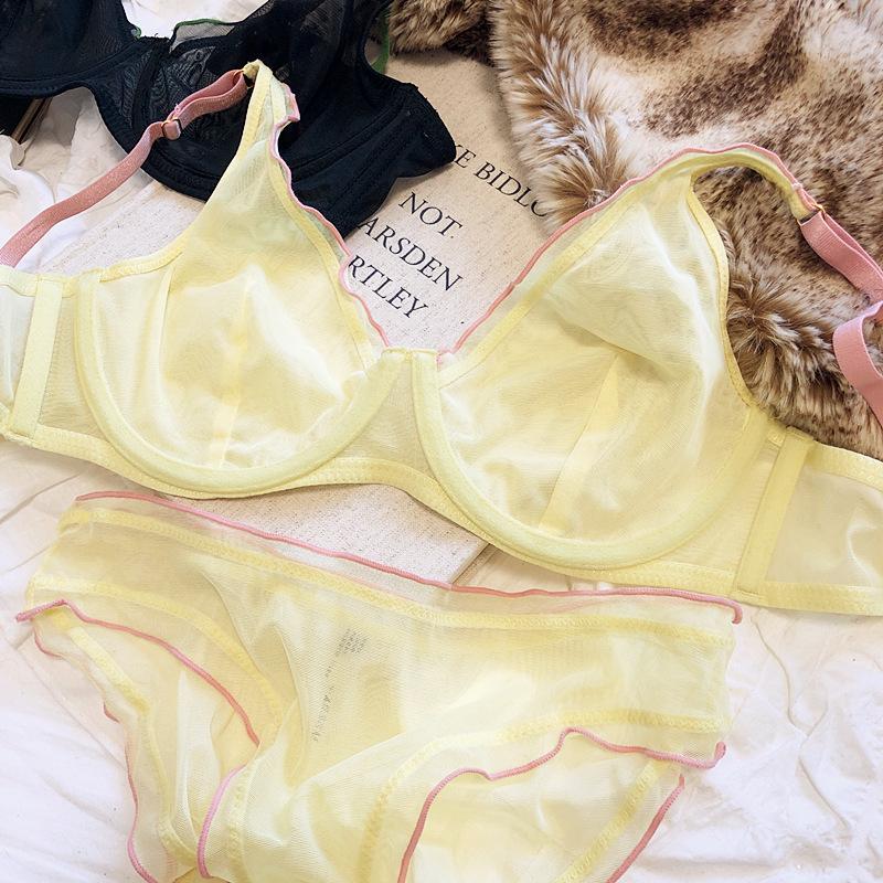 Bralette francese ultra sottile per intimo da donna Top reggiseno push up sexy a V profondo Set intimo e mutandine traspiranti comfort estivo