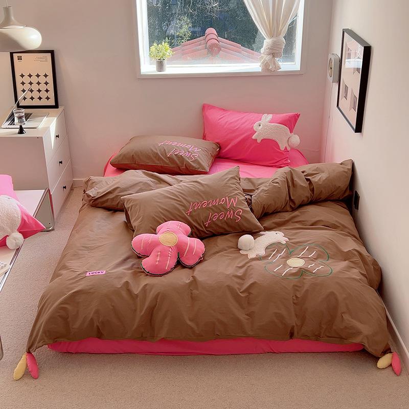 Pure Cotton Washed Cotton Embroidered Pure Cotton Four-piece Quilt Cover Sheet