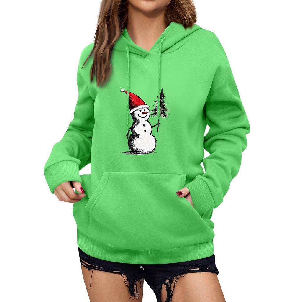 Women's Winter Christmas Printed Pullover Hooded Sweatshirt Fleece Long Sleeve Sweatshirt
