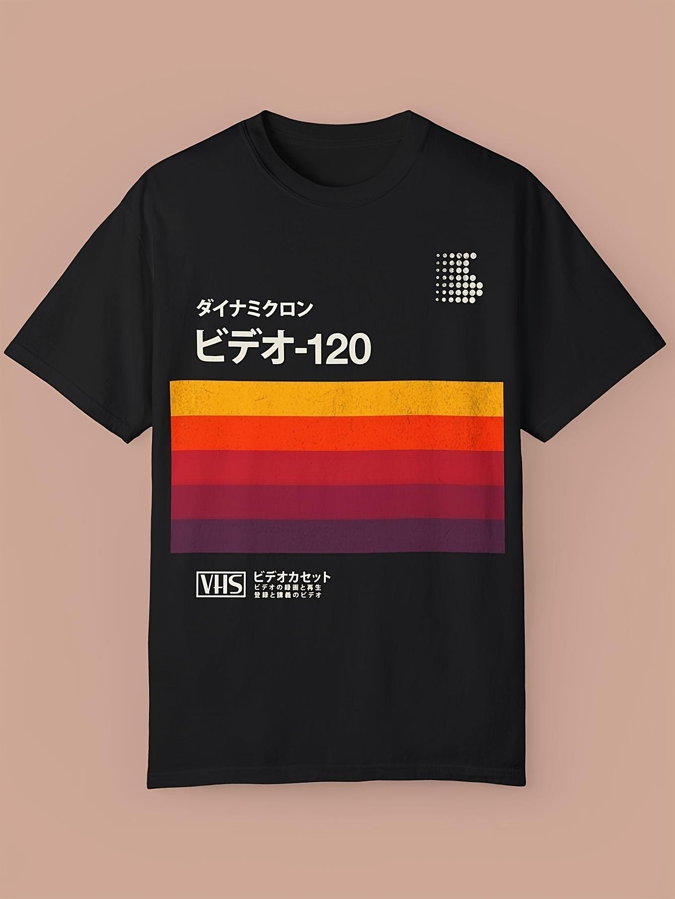 

Retro VHS Video Tape Pattern Black T-shirt This Casual T-shirt Is An Ideal Choice for Movie Fans, Showcasing Unique Personali... S разноцветный