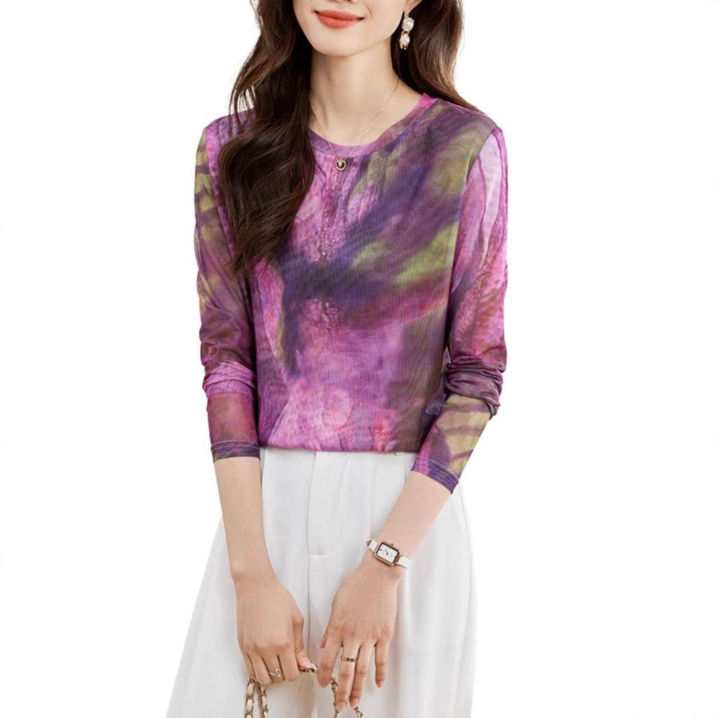 Tricou cu mânecă lungă și croială din plasă, pentru primăvară, stil nou, cămașă la modă pentru mamă, top slim