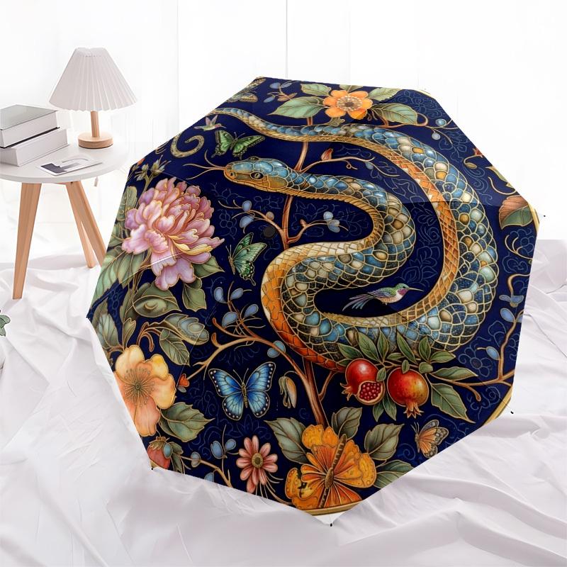 1pc Snake, floral, nature Umbrella with Plastic Handle,Compact & Stylish,Suitable for All Seasons YS331053