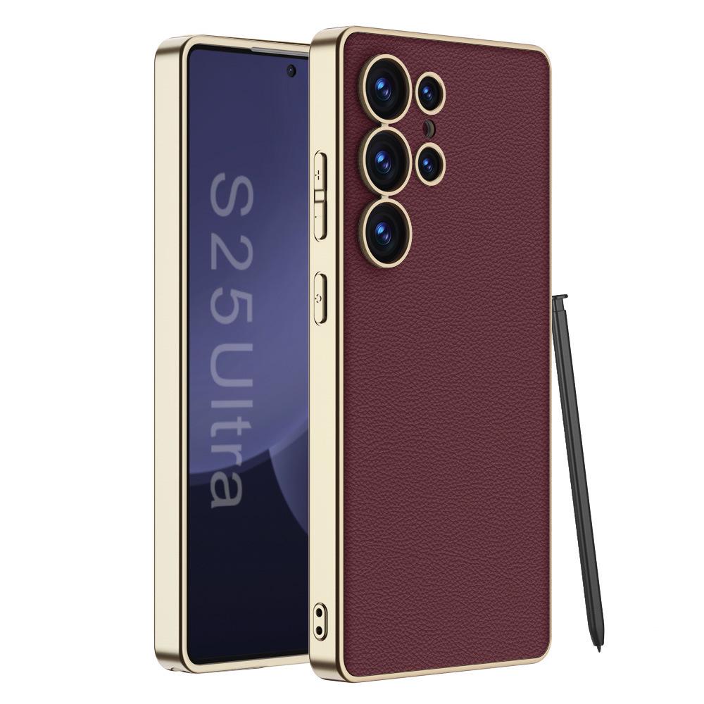 Samsung S25 Ultra Elektroplátovaný kožený kryt na telefon s ochranou proti pádu a ochranou objektivu