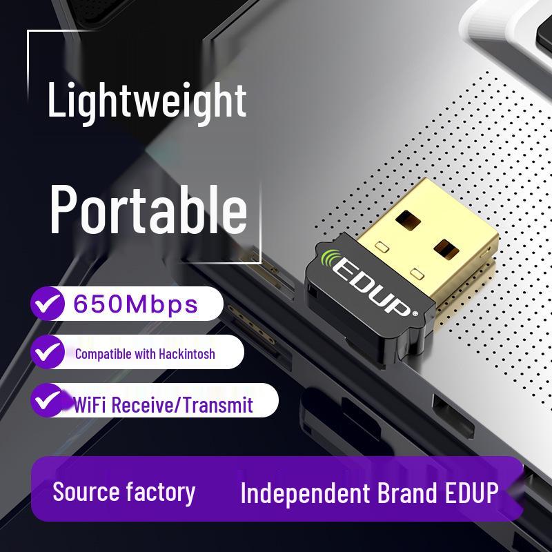 

EDUP650M Dual-Band USB Wi-Fi Adapter for 2.4G/5G, Compatible with Laptop, Desktop, and MAC - High-Speed Connectivity чорний