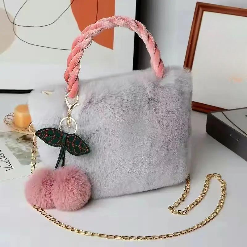 

Плюшевые сумки женские версии новые сумки через плечо модные портативные сумки на одно плечо серый