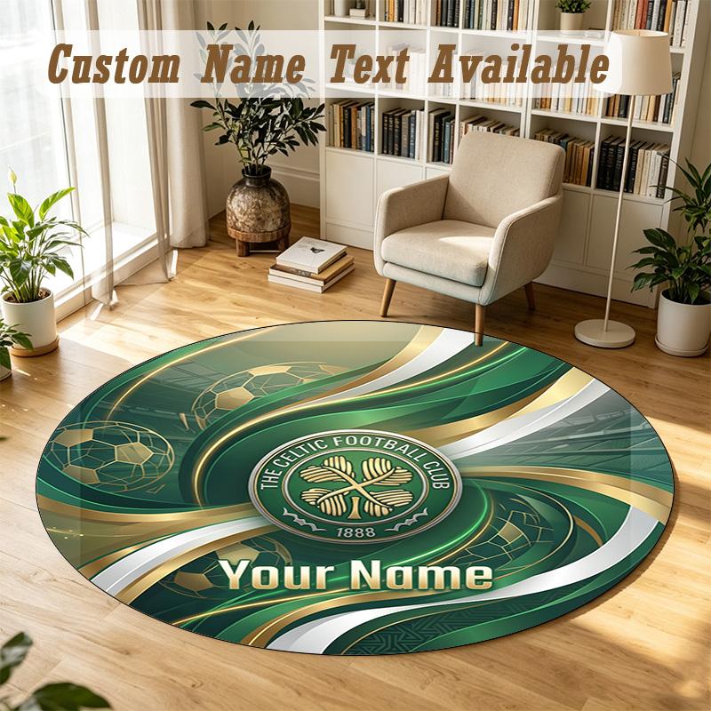 Round Rug Custom NameCeltic FC Pattern Non Slip Carpet Home Floor Decor