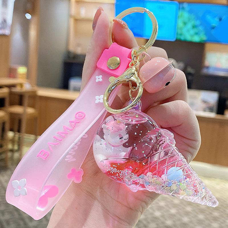 Lila Stern Flüssiger Treibsand Schlüsselanhänger mit Kirschblüten Öl-gefülltem Anhänger - Niedlicher 3D Rucksackanhänger für Frauen