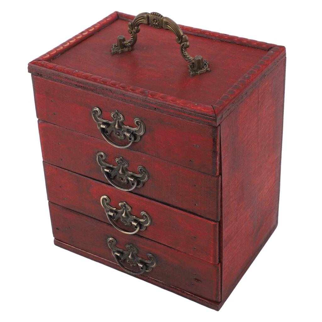 Jewelry Box Chinese Vintage Case 4 Drawer Wood Oriental Compact Ample Capacity Versatile Storage