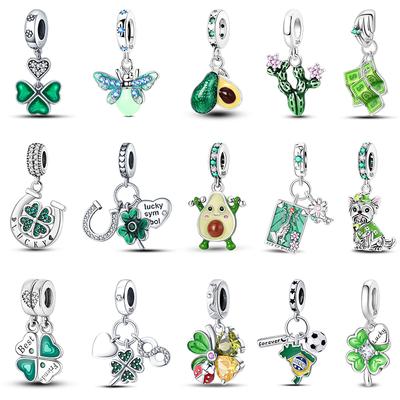 Copper Color Four-Leaf Clover Avocado Cactus Green Series Charms Beads Fit 3Mm Original Bracelet Fine Diy Jewelry