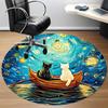 1pc Cat Boat Office Round Area Rug, Under Office Chairs Bedroom Living Room Home Decor, Room Deco, Available in Various Sizes