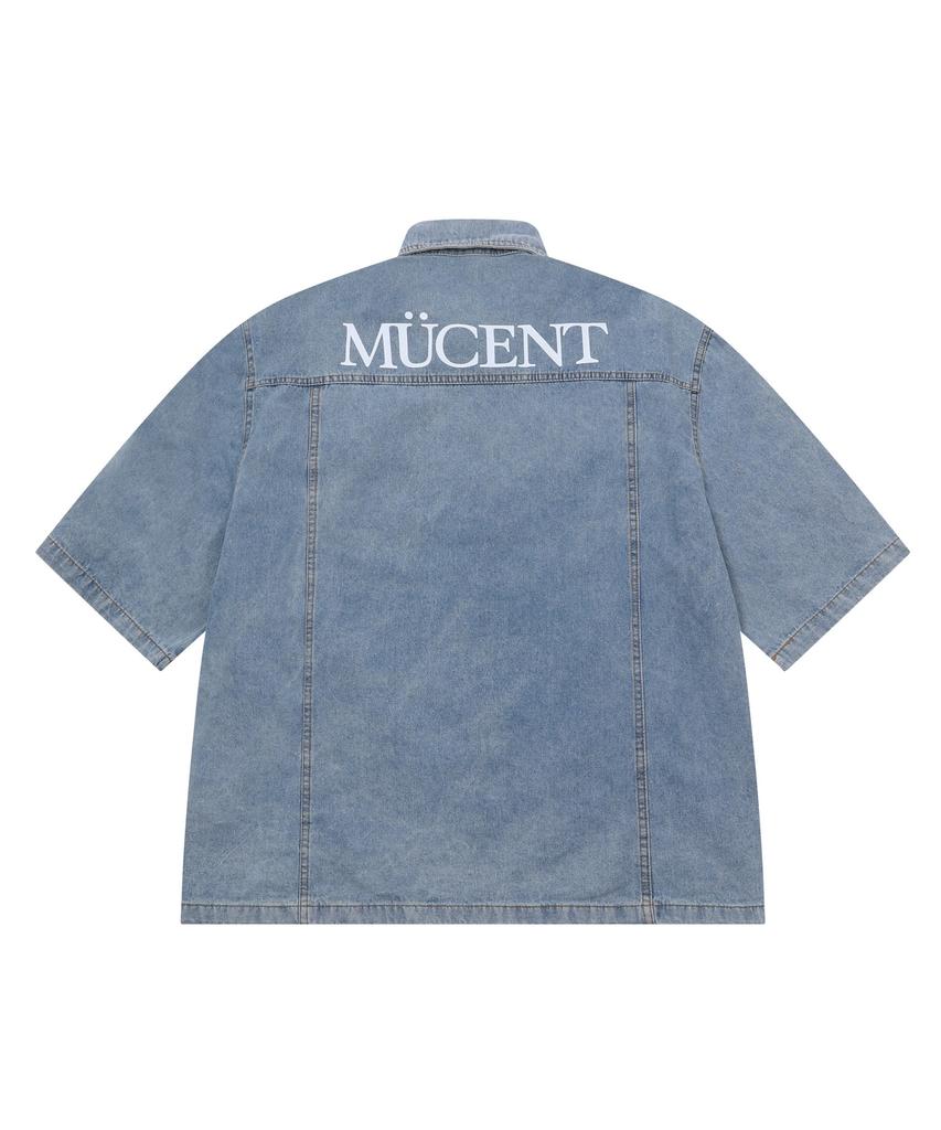 MUCENT Nerve Back Lettering Rolled-Up Denim Short Sleeve Shirt Unisex (2 Colors)
