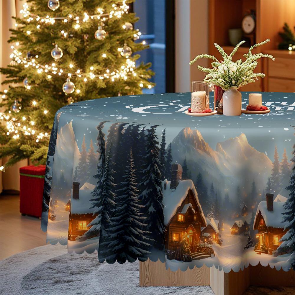 Christmas Tablecloth, Snow Pine Igloo Waterproof Thickened Tablecloth, Christmas Eve Tablecloth
