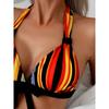 Women's Rainbow Striped High Waist Bikini Set Halter Tie Front Two Piece Swimsuit