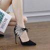 Fashion 2025 Summer Suede Glitter Pointed Toe Lace-up Stiletto Sandals Women's Plus Size Ultra High Heel Party Shoes Zapatos Mujer
