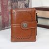 Women Short Hollow-Out Wallet Vintage PU Leather Multi Card Holder Zipper Coin Purse Small Lady 3 Fold Clutch Wallet
