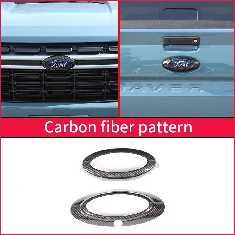 Car Sticker Ford New 2025 Hot For Ford Maverick 2022+ABS Carbon Fiber/ Black Logo Decoration Ring Front&Rear Cover 2026s Accesso