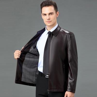 Autumn and Winter Leather Jackets for Men, Sheepskin Lapels, Short Business Casual Coats, Leather Jackets for Dads