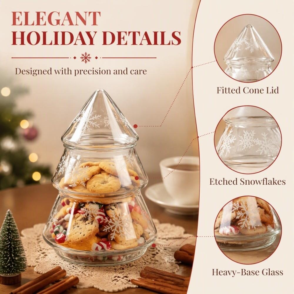 Snowflake Pattern Xmas Candy Jar Large Capacity Christmas Food Container  Holiday Snack Storage