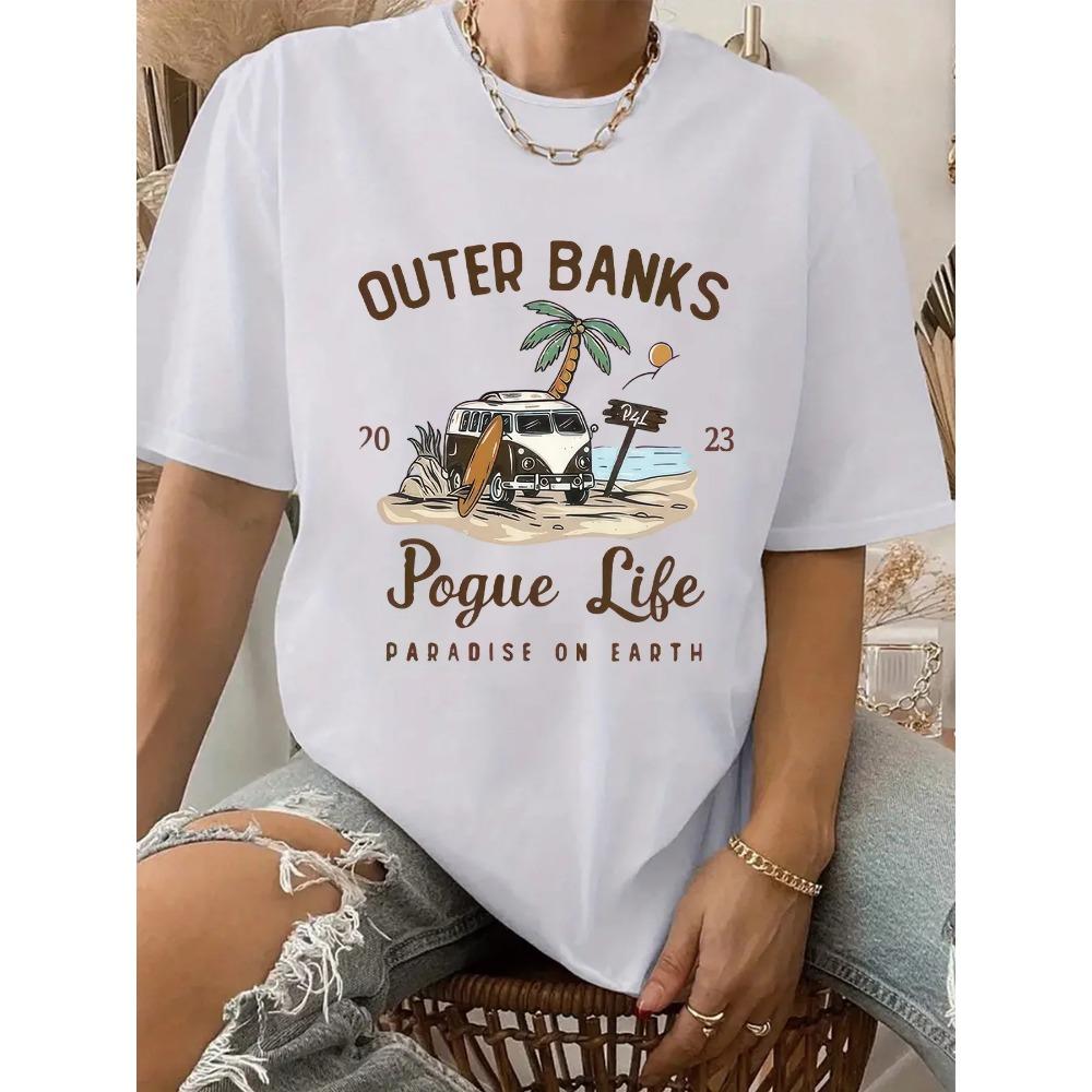 Dámské tričko s krátkým rukávem a potiskem Outer Banks, ležérní, s kulatým výstřihem, na jaro a léto, dámské oblečení, estetické oblečení