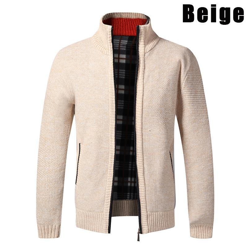 Мужской простой кардиган свитер тонкие мужские плюс бархатные вязаные рубашки с V-образным вырезом куртки 2XL бежевый 1980₽