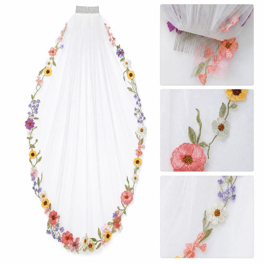 Embroidery Lace Floral Lace Bridal Veil Floral Applique Edge Wedding Veil  Bridal Wear