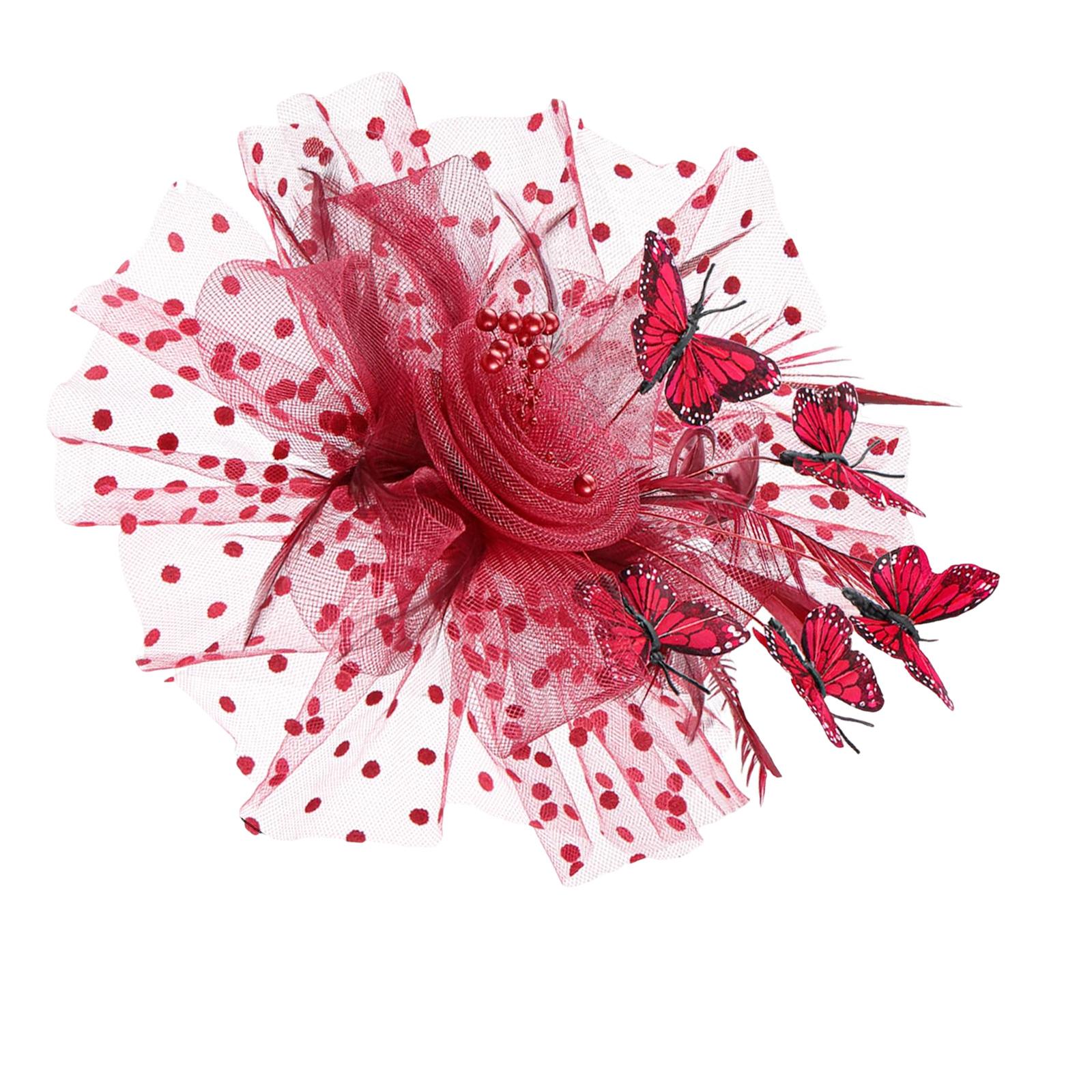 

Unique Bridal Hair Accessory Fascinator with Headbands Hair Ornament Butterfly And Faux Pearls for Wedding Decoration бордовый