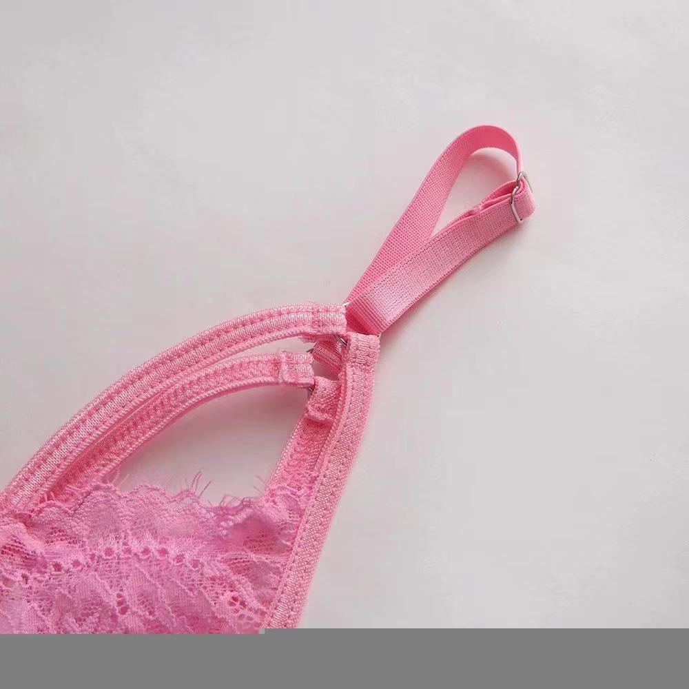 Pink Lace Embroidery Backless Stocking 3-Piece Set for Women