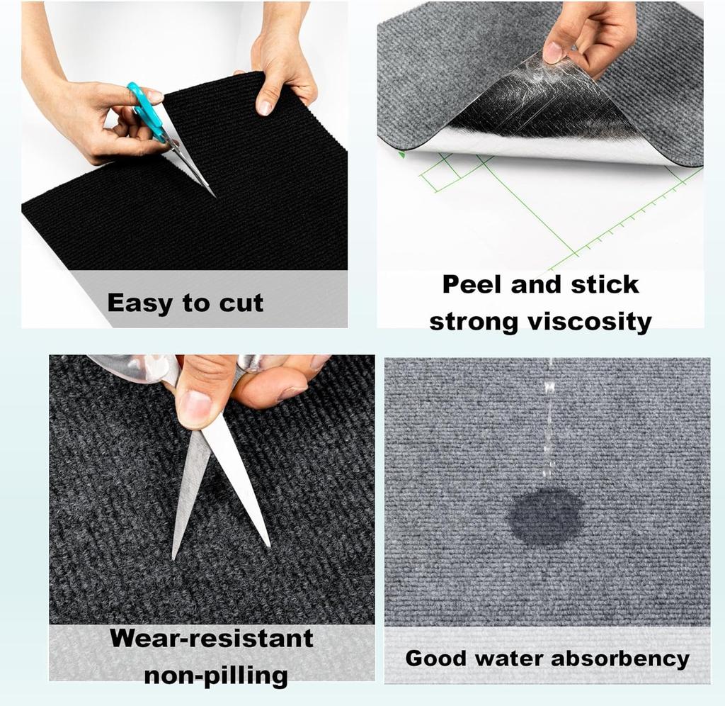 10pcs 30x30cm Self Adhesive Carpet Floor Tiles Sticker Square Rugs Peel and Stick Mat DIY Flooring for Bedroom Home Decor