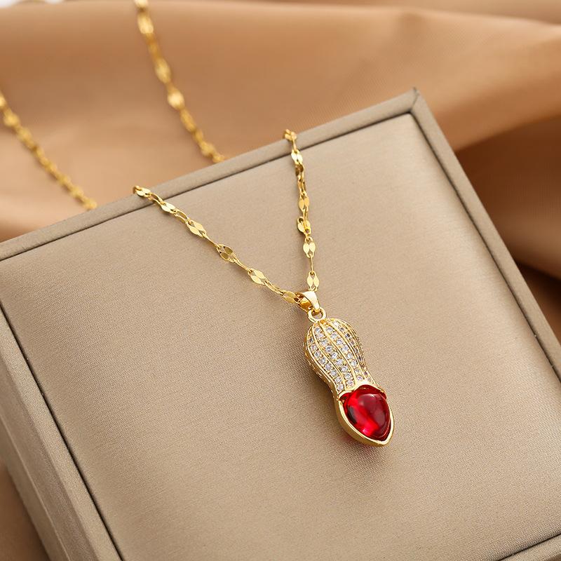 Golden Luxury Diamond Titanium Steel Necklace Women Fashion Slim Waist H Pendant Collarbone Chain