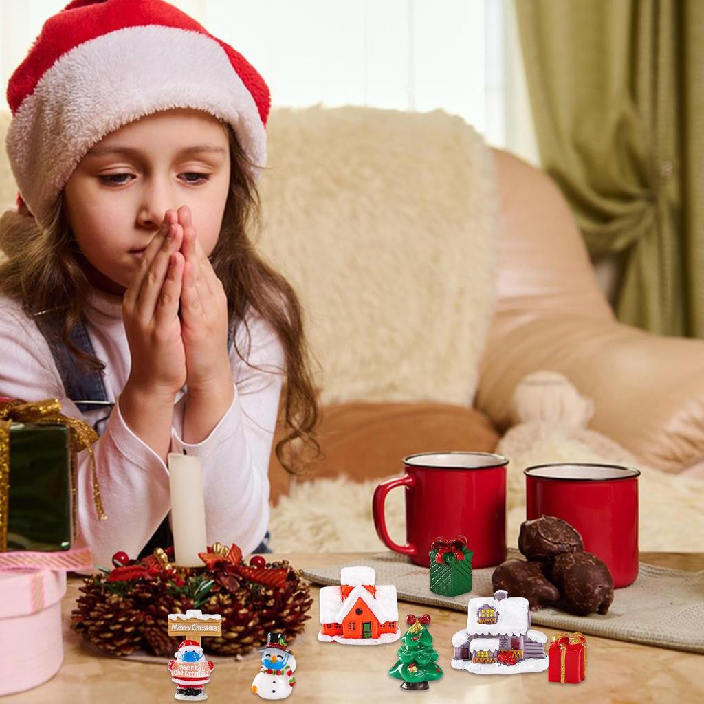 Set von 8 stilvollen und niedlichen Weihnachts-Miniatur-Weihnachtsmann-Weihnachts-3D-Harz-Weihnachts-Kleine Topf-Weihnachtsgeschenke Figuren, Weihnachtsmann, Schneemann,