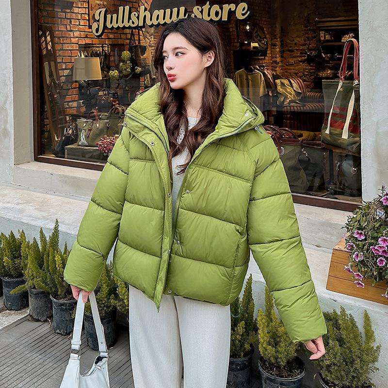 Dame Kort Hette Vindtett Tykk Varm Vinterjakke med Raglanermer