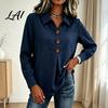 Comfortable Spring Autumn Blouses Women Button Down Shirt Blouse Long Sleeve V Neck Loose Flowy Wrinkle Resistant Moisture Wicking Shirts Breathable