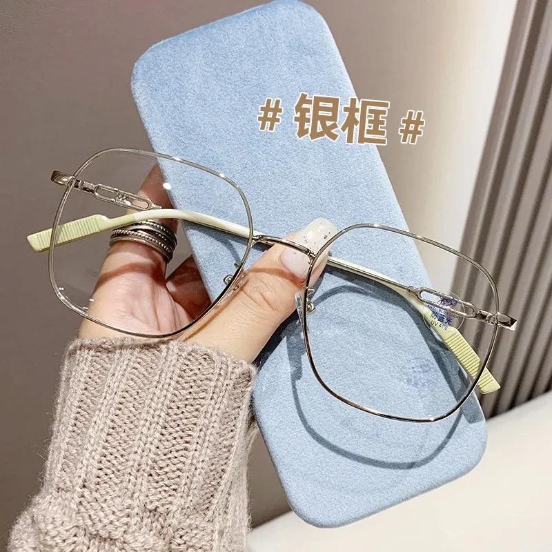 

Women s Anti Blue Light Myopia Glasses Metal Square Frame AC Flat Glasses 0 to -500 -4.0