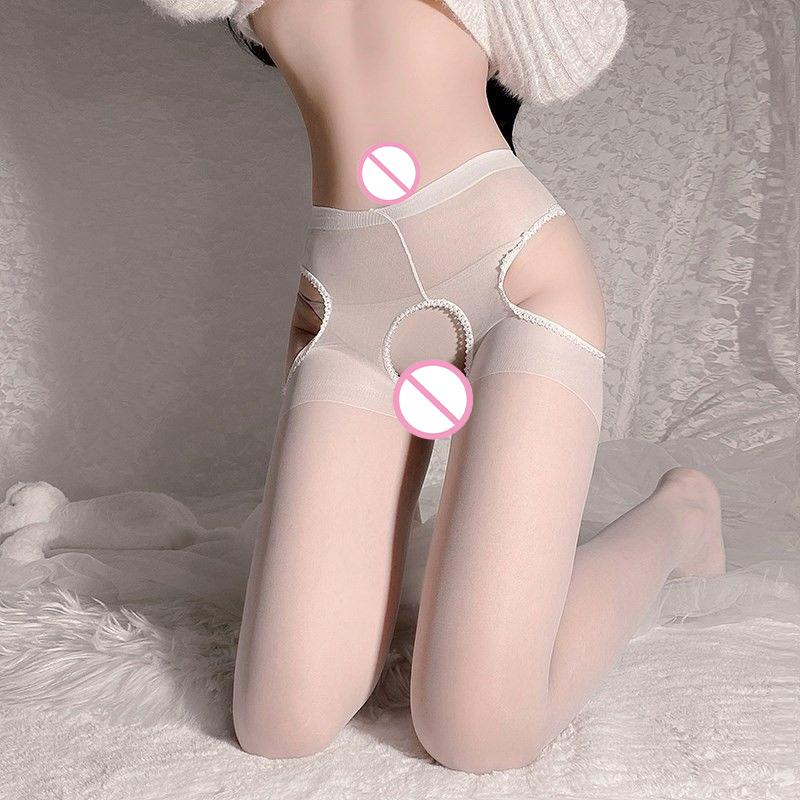 Sexy Women Tights Open Crtoch Transparent Crotchless Pantyhose Ultra-thin Nylon Breathable Tights Stretchy Stockings