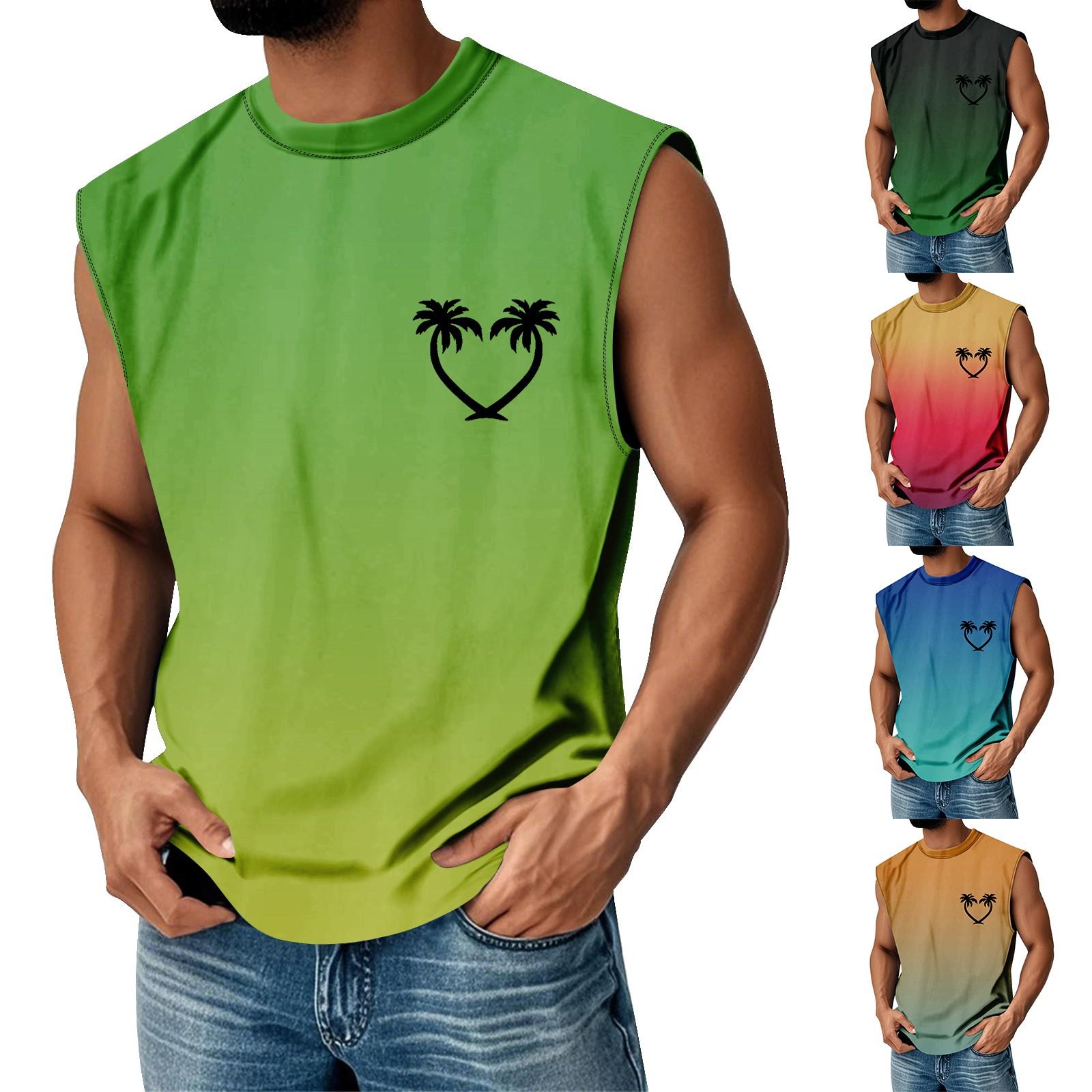 

Мужская летняя майка без рукавов с принтом, круглым вырезом и градиентом, спортивная, в стиле кэжуал M синий