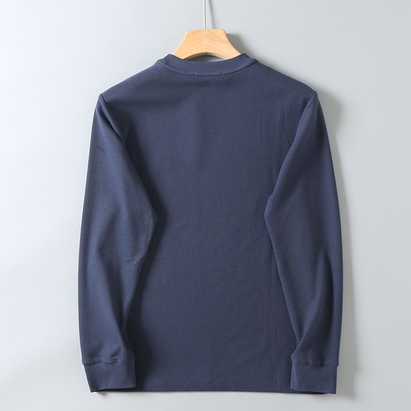 Waffle Texture Skin-Friendly Stretchy Export Surplus Autumn Men's Casual Versatile Long-Sleeve T-Shirt Round Neck Base Shirt