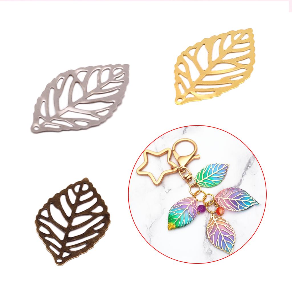 100Pcs Leaf Bezel Hollow Bronze Gold Silver Charms Pendant UV Resin Crafts Blank